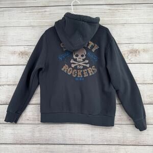 Superdry Sin City Rockers Full Zip Hoodie‎ Sweatshirt Womens 12 Black Gray